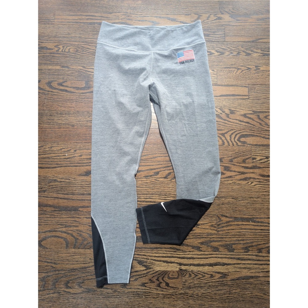 Nike Womens Team USA Hockey Warmup Pants Leggings Size Large Gray Flag Workout